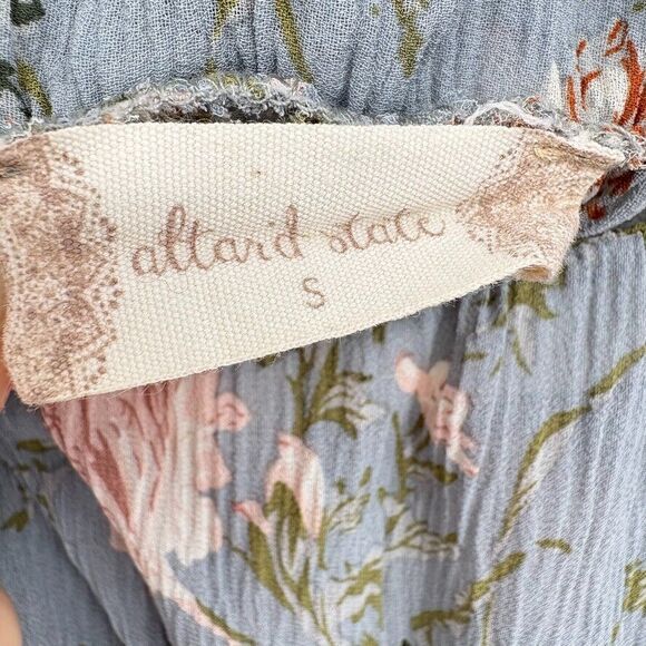 Altar'd State Blue Floral Long Balloon Sleeve Top, Sz Small, Boho Shabby Chic - Picture 7 of 11